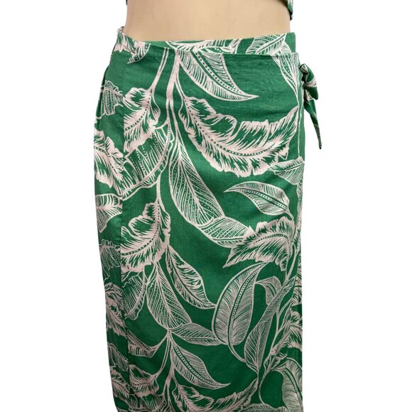 Rachel Zoe Womens Green Linen Rayon Leaf Print Crop Top & Wrap Skirt Set XS 2pc - Picture 7 of 16